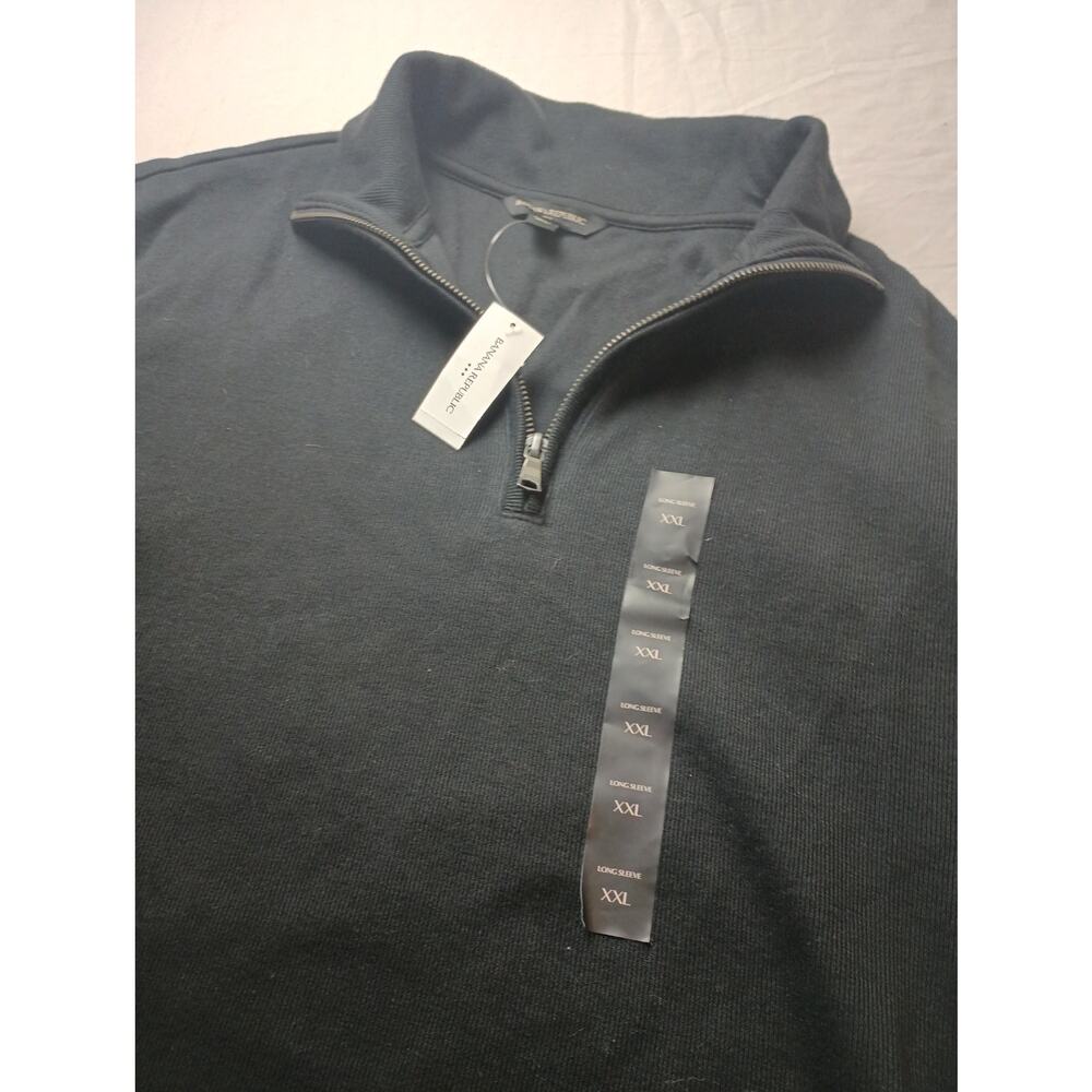 Men's Half Zip Black Pull Over Sweater Collar Shirt XXL NWT Banana Republic - Picture 2 of 6